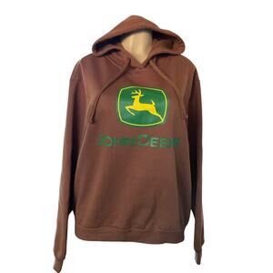 John Deere Brown Hoodie Sweatshirt Pullover Farmwear Outdoor Workwear Sz L  NWT